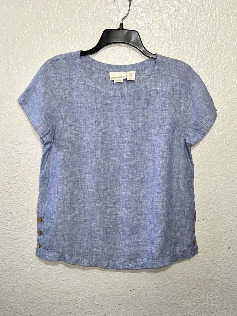 Cynthia Rowley Linen Short Sleeve Button Side Top Blue Casual Summer Blouse S - Picture 2 of 8